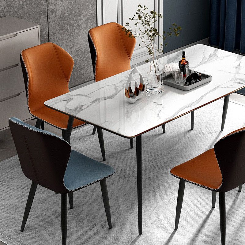 Contemporary Leather Wingback Side Chair Matte Finish Bedroom Dining Chair