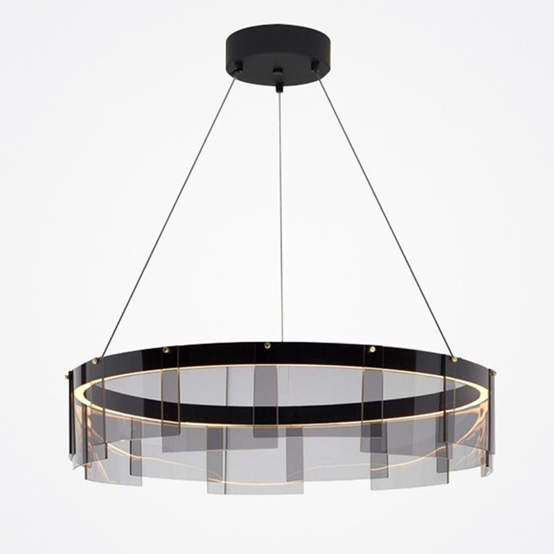 Modern Simple LED Chandelier Glass Circular Pendant Light for Living Room