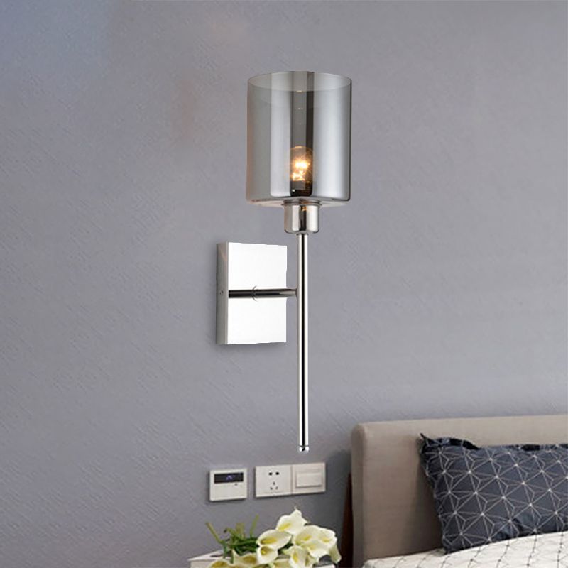 Beige/Chrome Cylindrical Sconce Modern 1 Light Smoke/Clear Glass Wall Mount Light with Switch/No Switch/Cable Switch