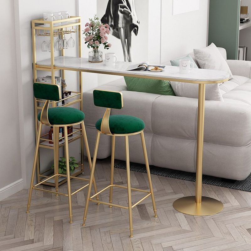 Glam Stone Bar Table Metal Base with Wine Rack for Living Room