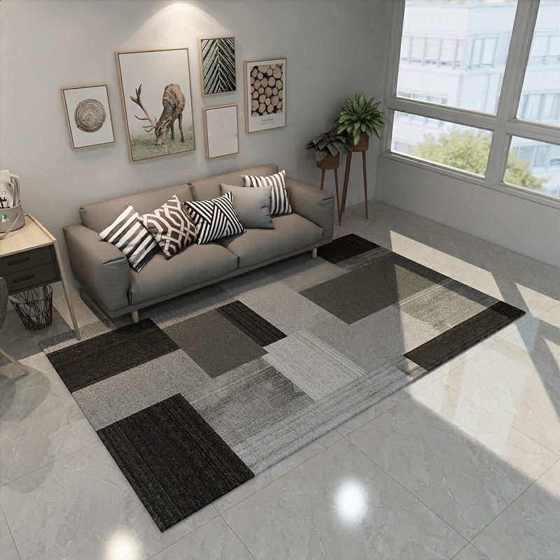 Scandinavian Modern Rug in Grey and Black Abstract Geometry Pattern Rug Polyester Non-Slip Carpet for Home Decoration