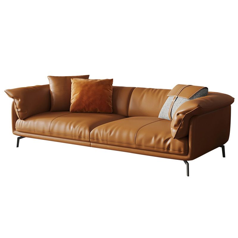 Orange Modern 3/4/5-seat Sofa Genuine/Faux Leather Tuxedo Arm Sofa
