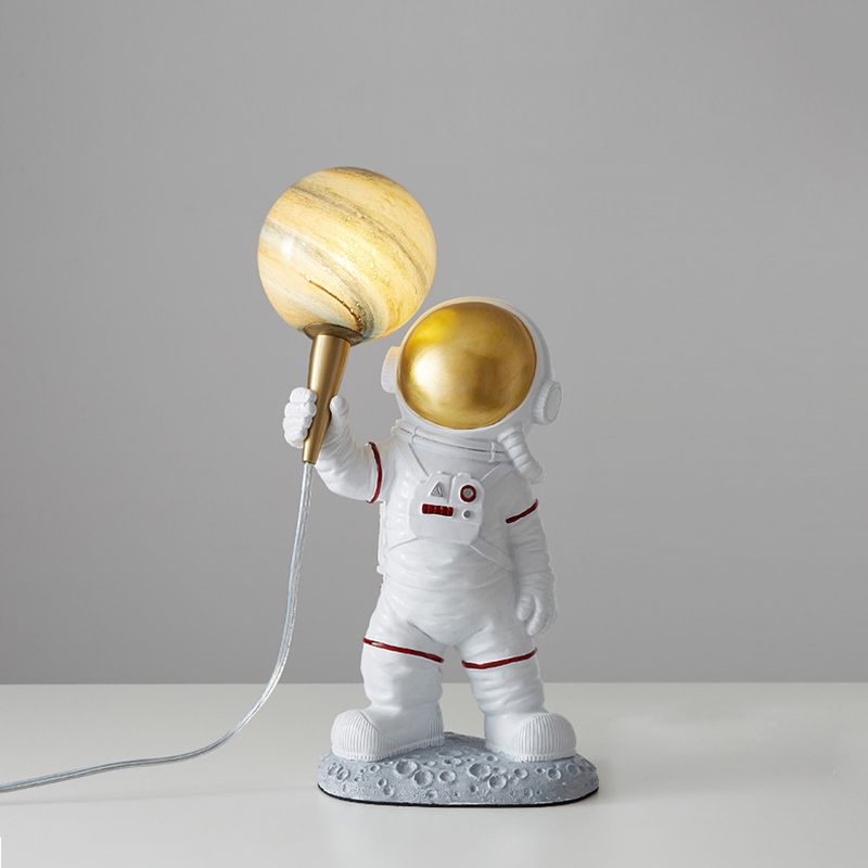 Childrens 1-Light Night Lamp Spaceman and Planet Table Light with Glass Shade