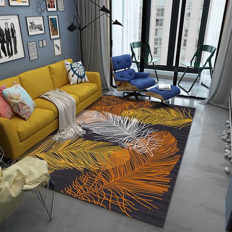 Trendy Individuality Adult Rug Comfort Feather Pattern Carpet Polyester Washable Area Rug for Living Room