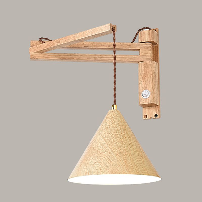 Modern Wooden Shade Wall Lighting Fixtures 1-Light Wall Lamp for Bedroom