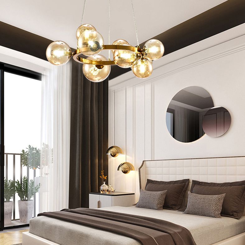 Ultra-modern Globe-Shaped Hanging Chandelier Glass Suspension Lighting with Hanging Cord for Living Room