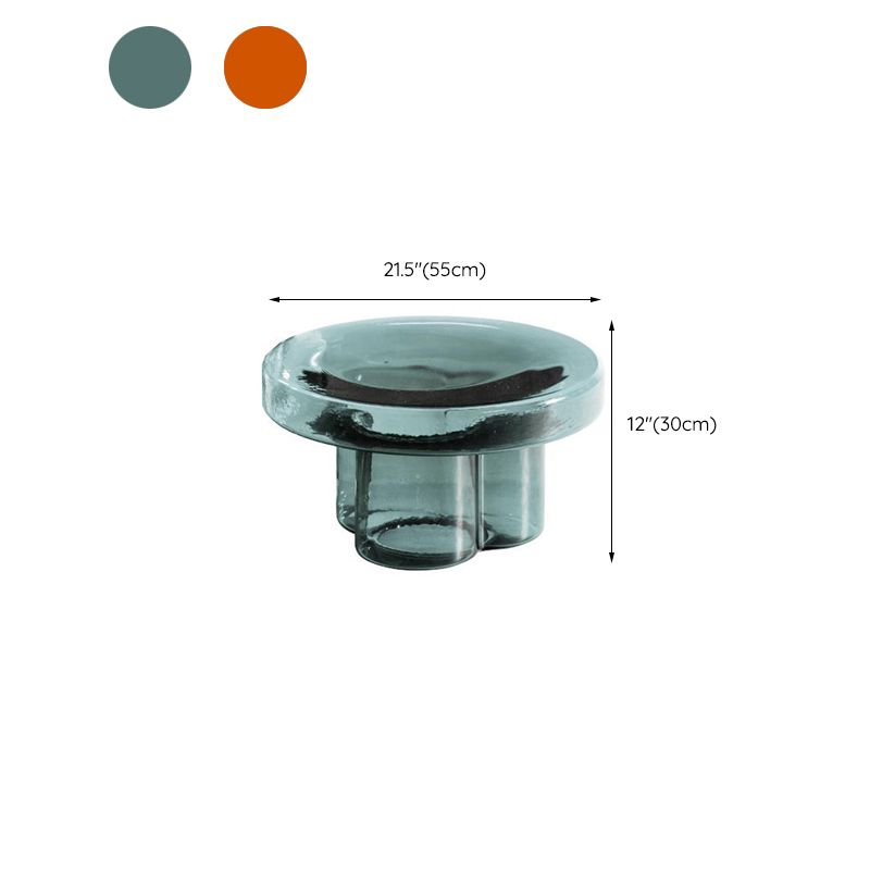 Modern Green/ Brown Round Glass Top Side Table Pedestal End Table