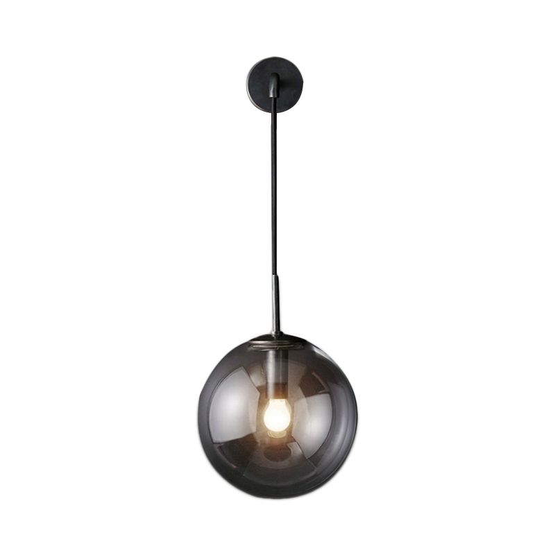 Modern Spherical Wall Lighting Fixture 1 Bulb Smoked Glass Sconce Light in Black/Brass for Living Room, 8"/10"