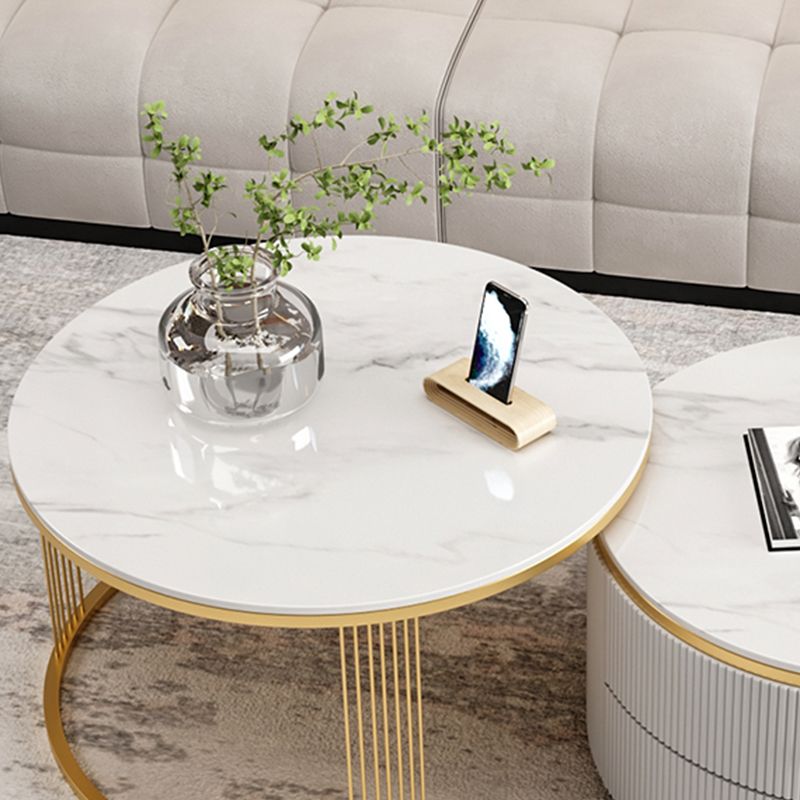 Slate Round Coffee Table Frame Nesting Coffee Table Set for Living Room