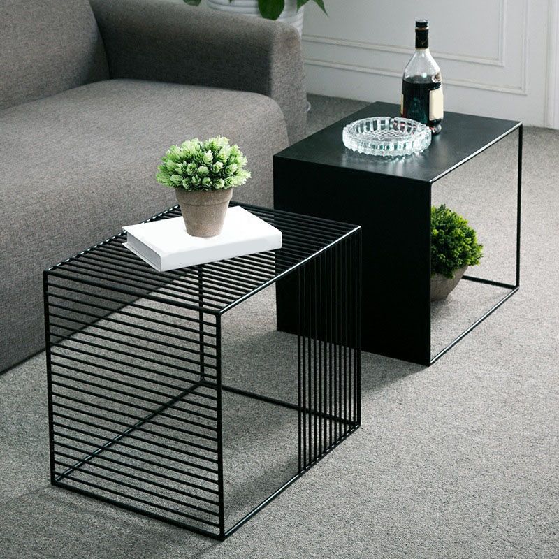 Mid-Century Modern Coffee Table in Black Iron Cocktail Table