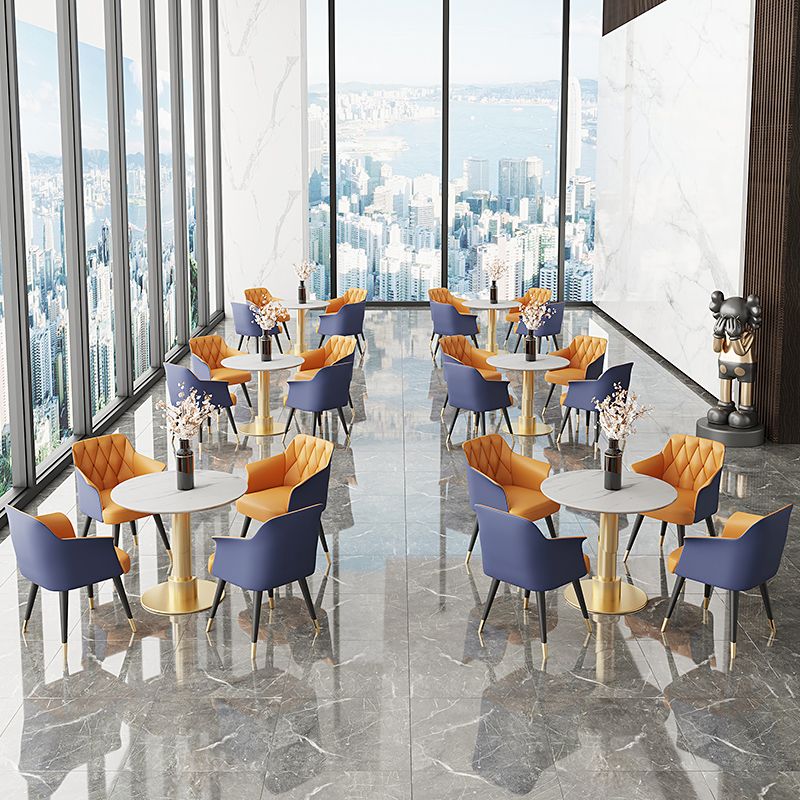 Metal Arm Chair Glam Faux Leather Dining Room Chairs for Restaurant Use