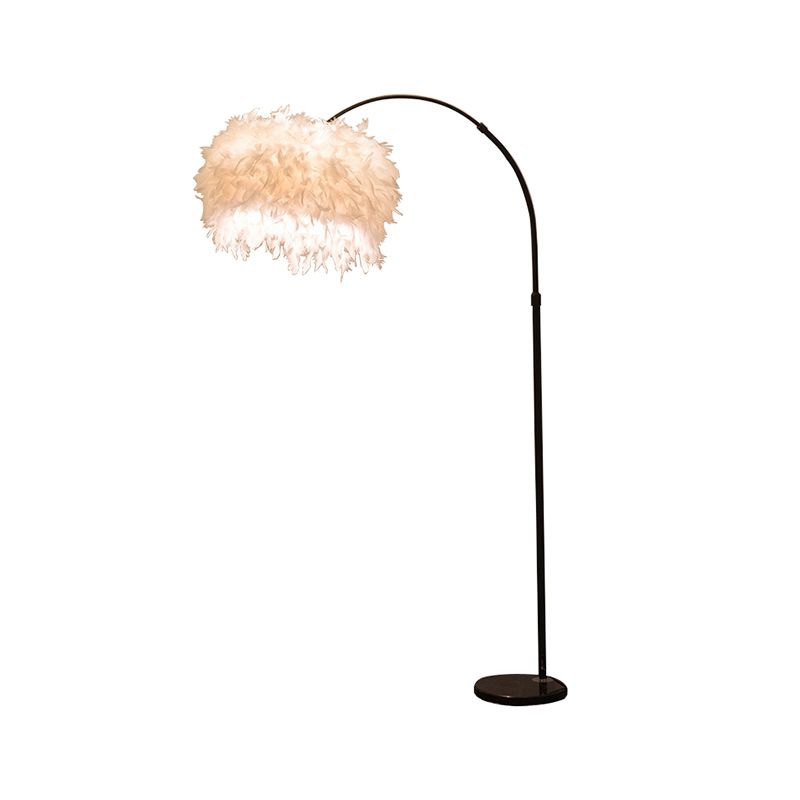 Trommelvormige veer staande lamp Noordse 1-bulb zwart/wit zwanenhals vloerlicht met/zonder lade