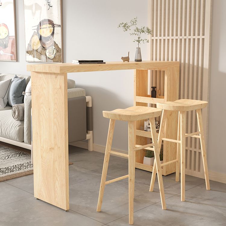 Glam Rectangle Bar Table Set 1/3 Pcs Natural Solid Wood Bar Table and Stools