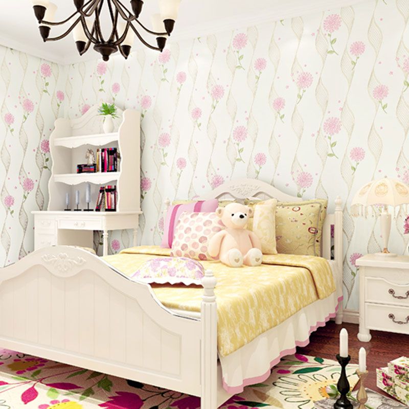 Simple Dandelion Wall Covering Strain-Resistant Wallpaper Roll for Children's Bedroom, Peel and Stick
