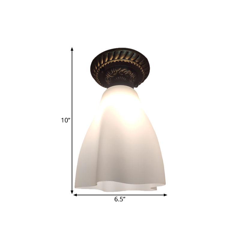 Nero Singolo Capo Flush Montaggio Lampada Campagna Bianco Vetro Conico Illuminazione per Hallway