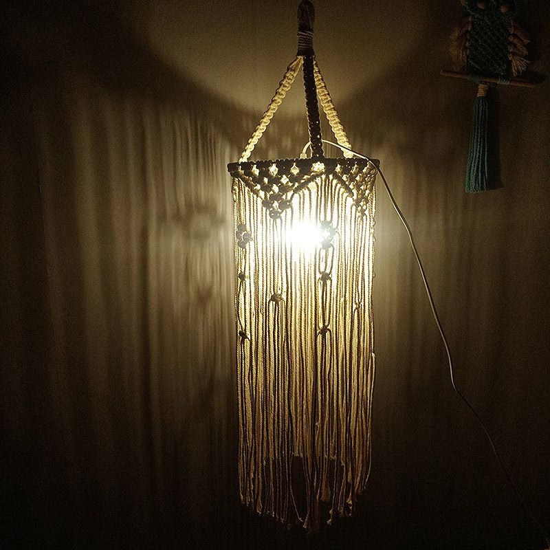 1-Head Rope Pendant Lighting Country White Cylinder Tassel Dining Room Ceiling Suspension Lamp