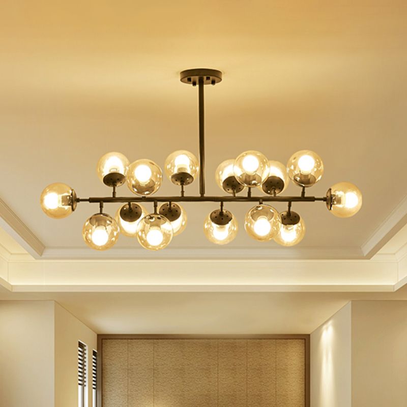 Lampadario a soffitto a sfera di vetro trasparente semplice lampada a sospensione a 16 luci in nero con design lineare