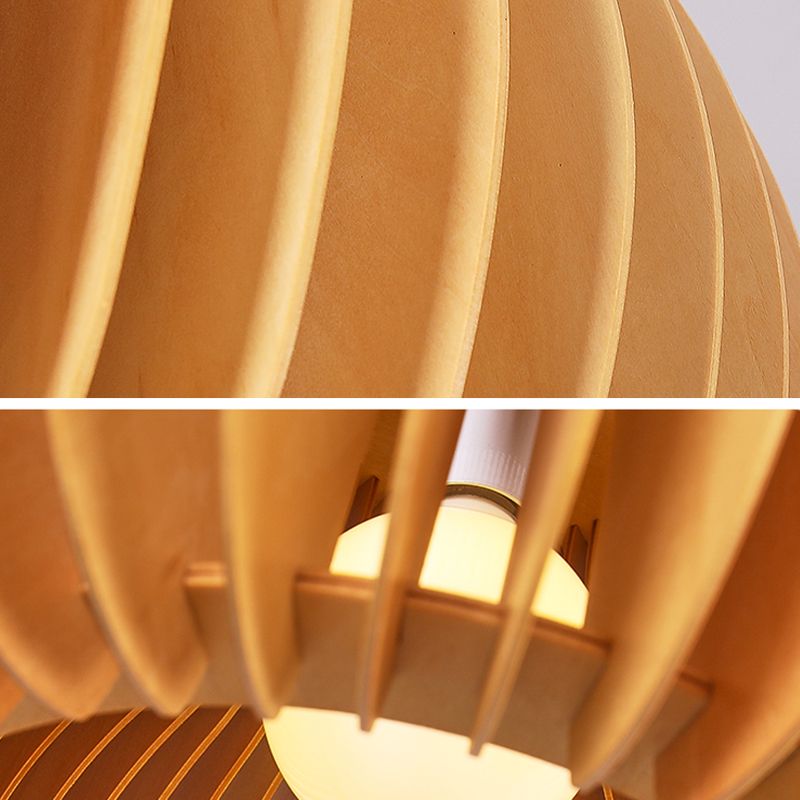 Modern Ceiling Light 1-Light Ceiling Mount Light with Wooden Shade for Bedroom