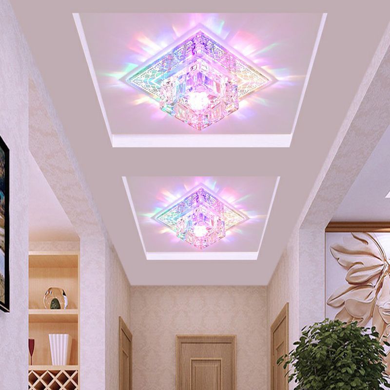 Square Flush Mount Lighting Minimalist Crystal Hallway LED Flush Mount Fixture in Clear