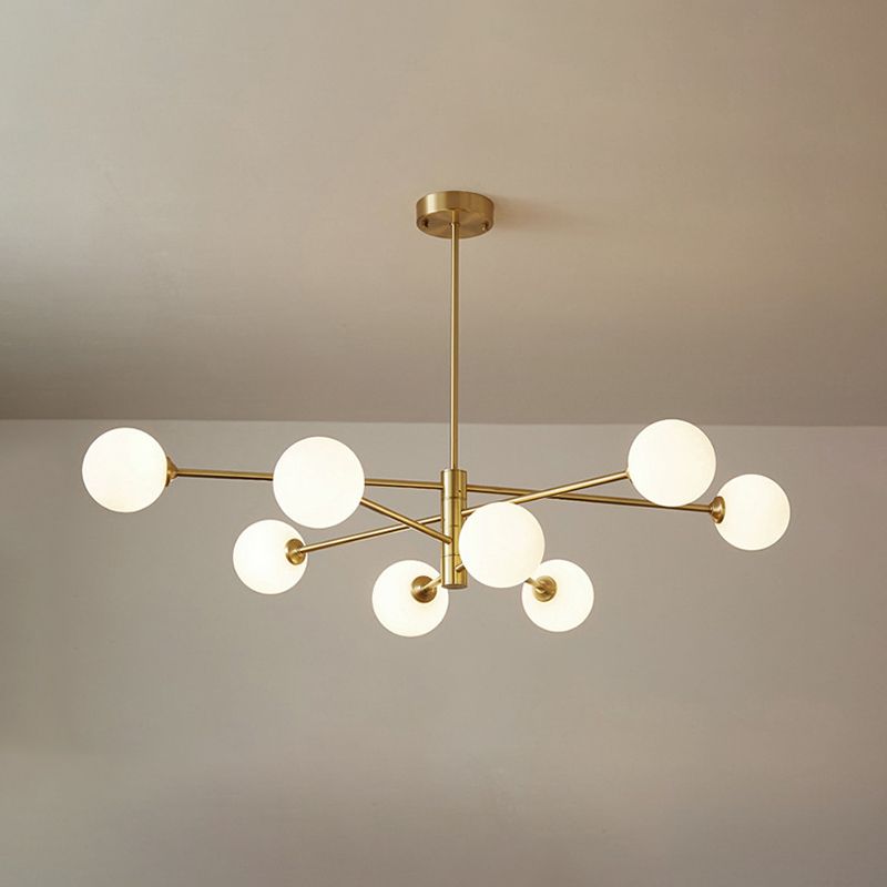 Lampadella di vetro bianco lattiginoso Postmodern Metal Lampadario a sospensione Luce per salotto
