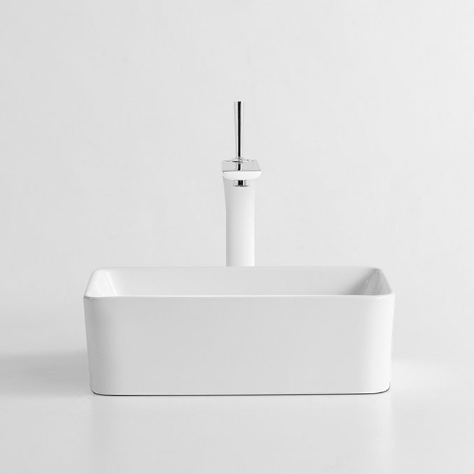 Modern Vessel Bathroom Sink Square Porcelain with Pop-Up Drain Wash Stand