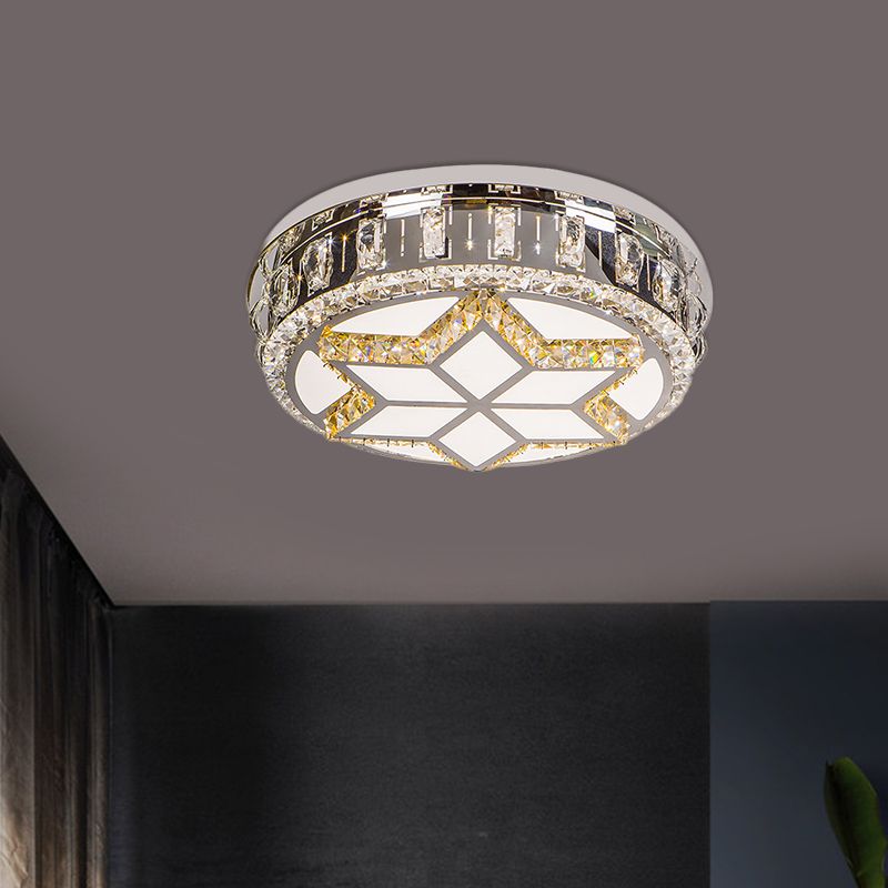 Circle Flush Mount Fixture Minimalism Hand-Cut Crystal LED Chrome Ceiling Lighting in Warm/White Light