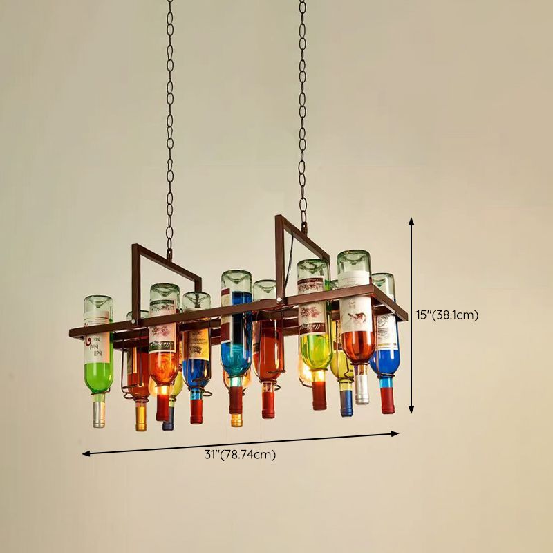 Industrial Style Hanging Lamp Iron Island Light for Dining Table (Included Wine Bottle)