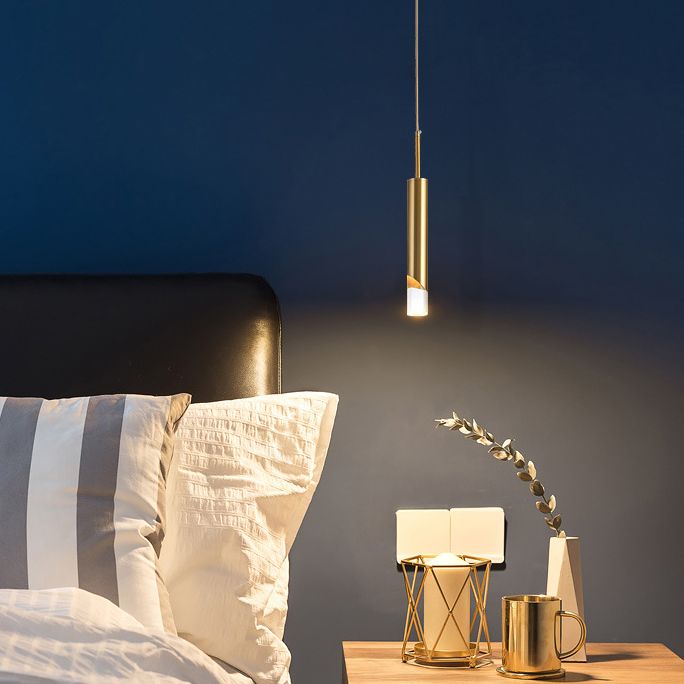 Modern Creative Cylindrical LED Pendant Light Wrought Iron Hanging Lamp with Acrylic Shade