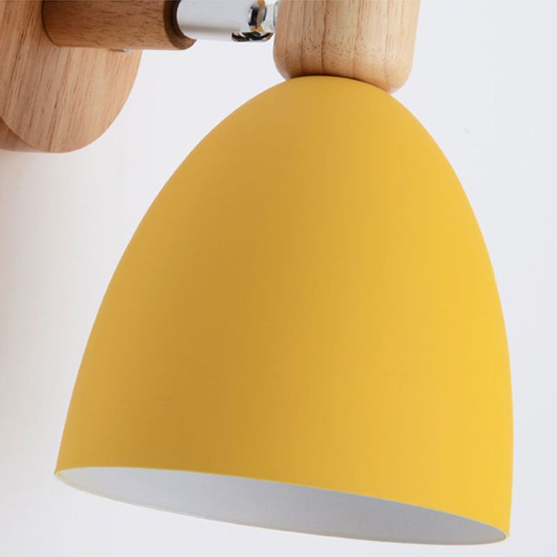Modern Style Metallic Shade Wall Light Wooden Wall Light Sconce for Kids' Room
