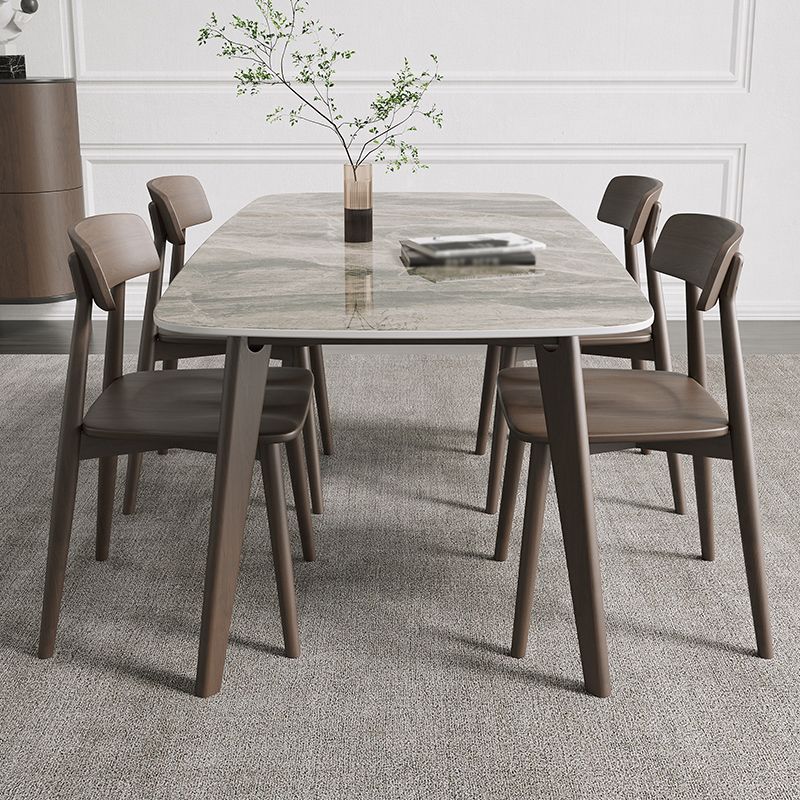 Contemporary Sintered Stone Dining Table Solid Wood Dining Table with 4 Legs