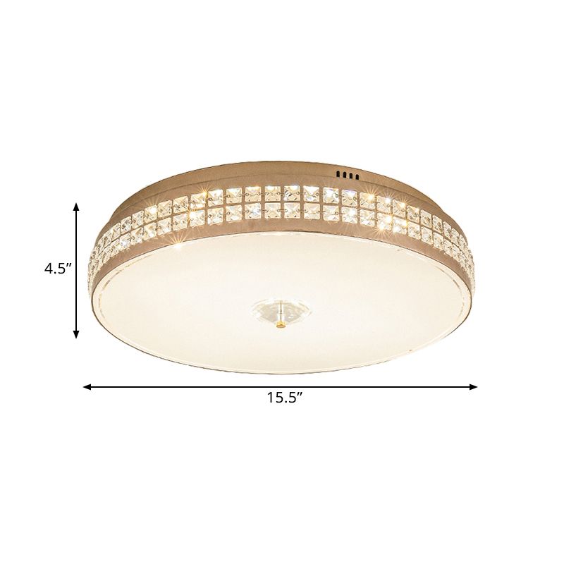 LED Round Ceiling Lighting Modern Champagne Finish Clear Rhombic/Square-Cut Crystals Flush Mount Lamp, 15.5"/19.5" W