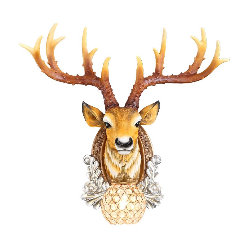 Ball Living Room Wall Sconce Cottage Beveled K9 Crystal 1 Head Grey/Yellow Wall Mounted Lighting with Deer Head Design
