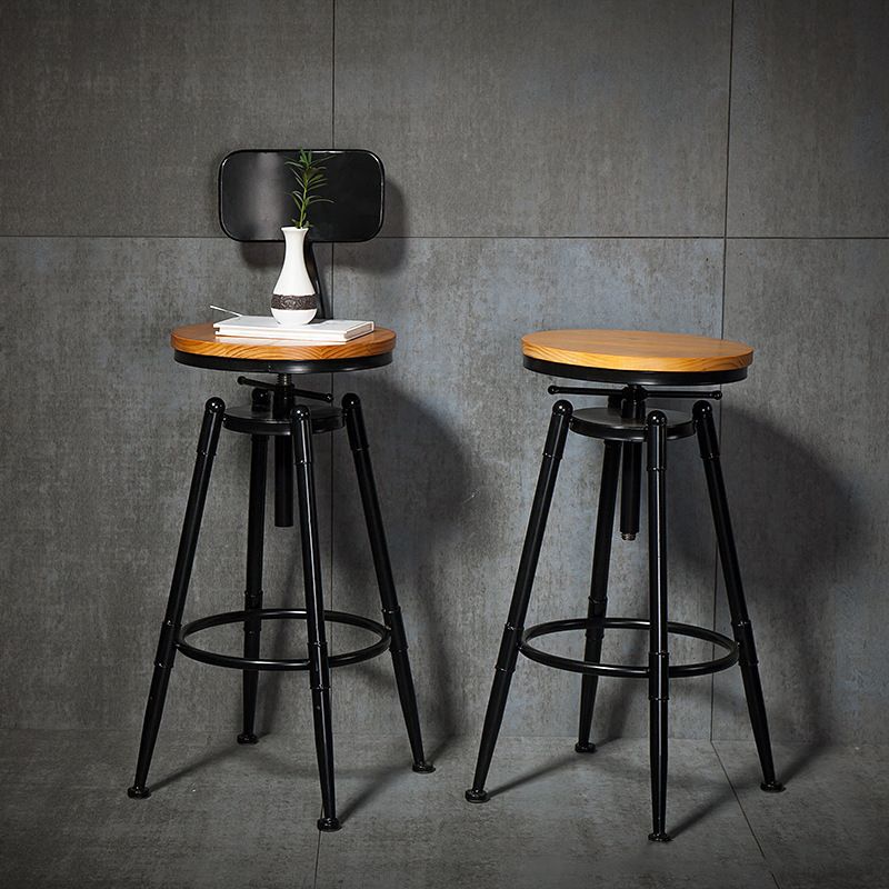 Industrial Style Bar Stool Iron Solid Wood Adjustable Restaurant Cafe Counter Stool