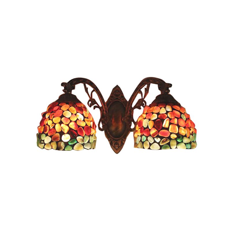 2-Light Domed Wall Mount Light Tiffany Stained Glass Wall Sconce Light for Balcony