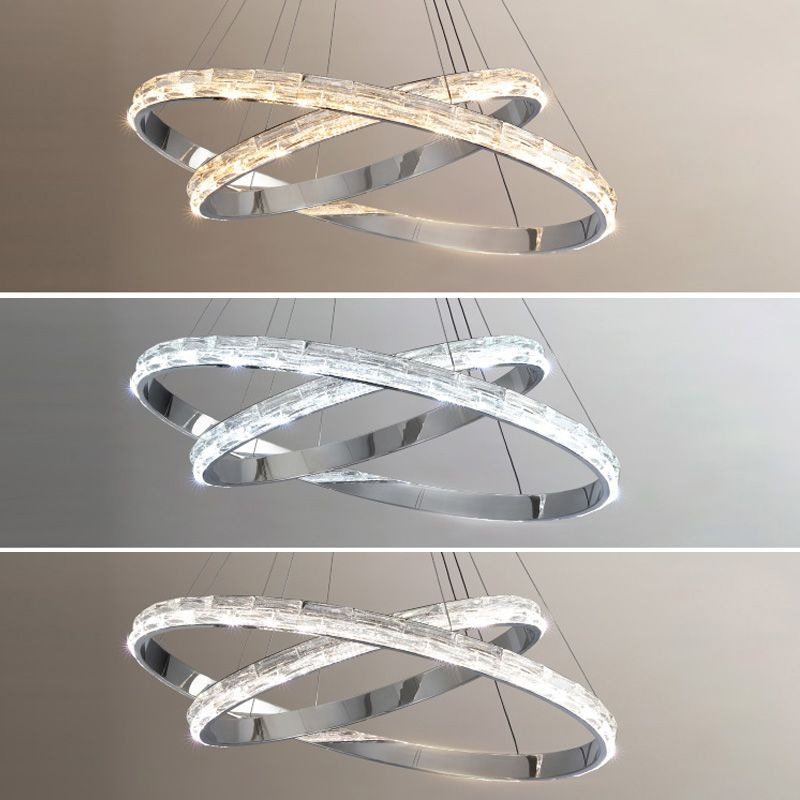 Silver Simplicity Chandelier Crystal Hanging Lamp for Living Room Dinning Room