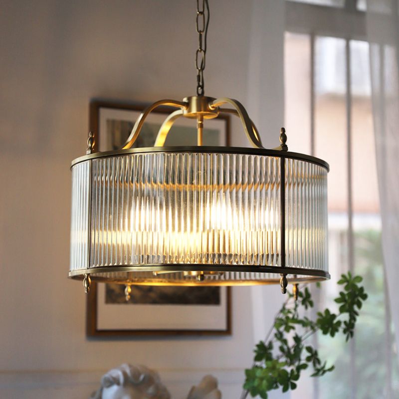 Cylinder Shade Hanging Light American Style Glass Pendant Light for Living Room