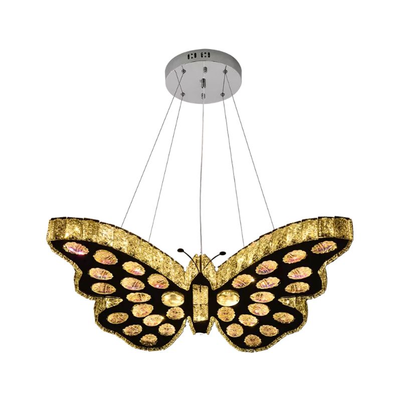 Butterfly Suspension Lighting Modern Clear Crystal LED Black Hanging Chandelier in Warm/White Light