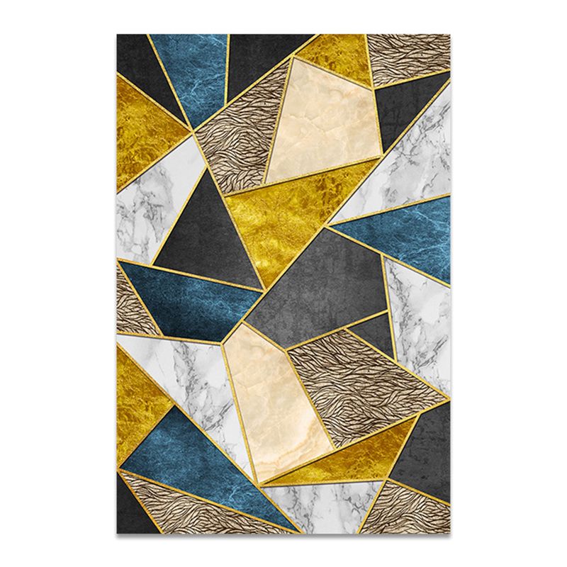 Dark Gold Rug Polyester Geometric Patterns Rug Stain Resistant Rug for Drawing Room