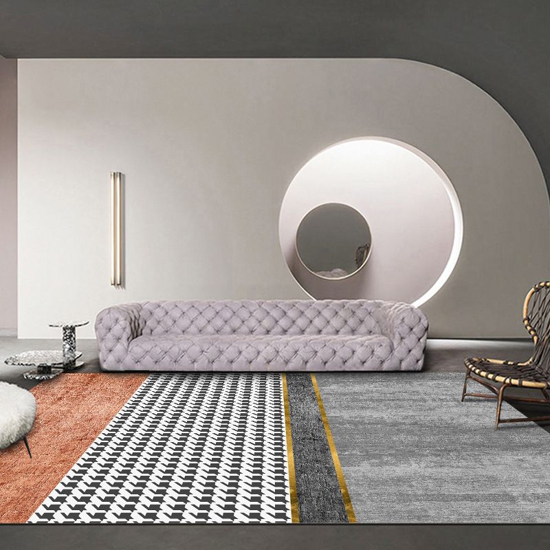 Modern Color-Blocked Carpet Blue Polyester Area Rug Stain Resistant Rug for Living Room