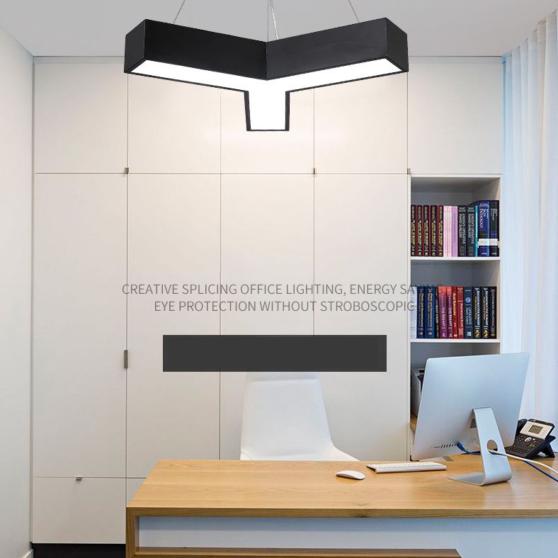 Y Shaped Acrylic Suspension Lamp Modern Black LED Pendant Light for Conference Room