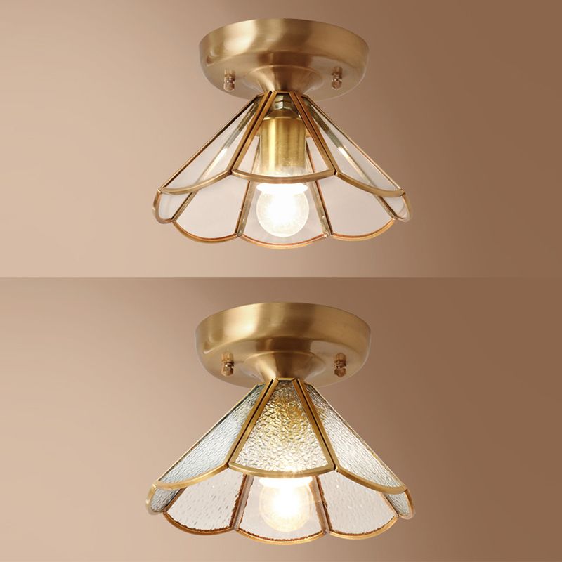 Colonial Scalloped Flush Mount Light Frosted Glass Brass Flush Mount Ceiling Lamp