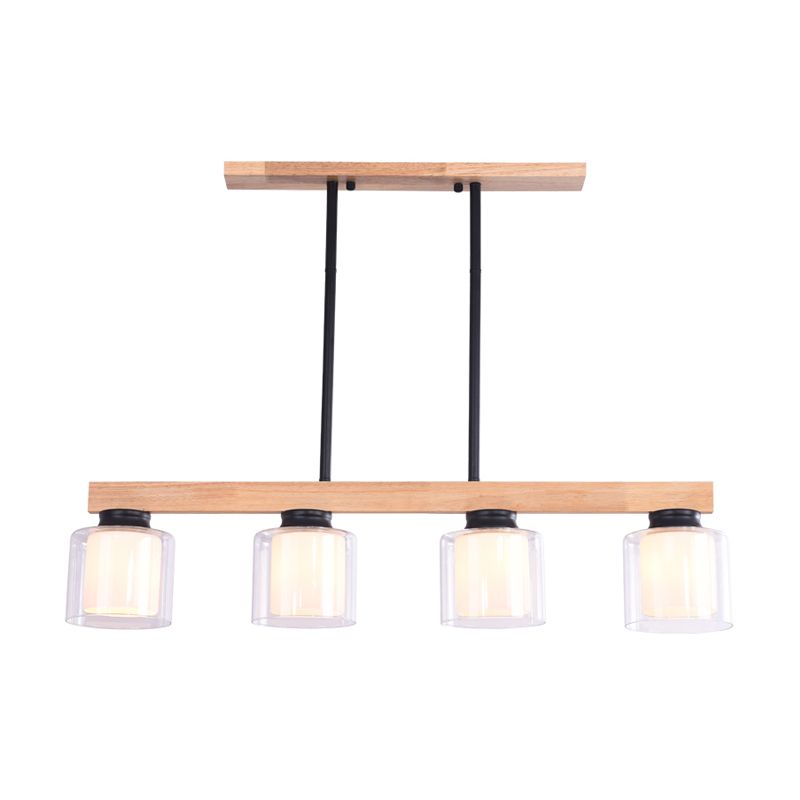 White Glass Cylinder LED Island Light Fixture Japanese Ceiling Pendant Light for Dining Room