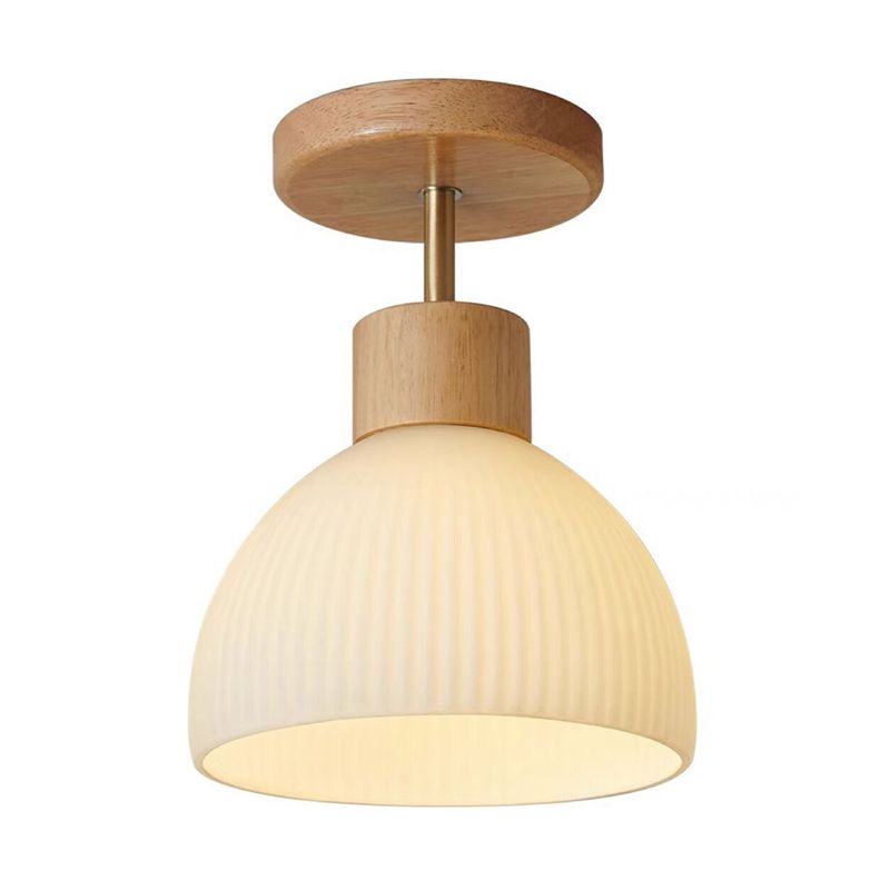 Contemporary Wood Ceiling Light White Shaded Flush Mount Lighting for Home