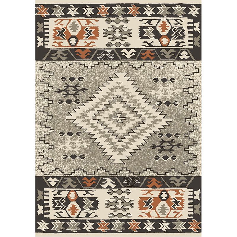 Grey Tone Antique Area Carpet Polyester Tribal Print Indoor Rug Anti-Slip Backing Carpet for Bedroom