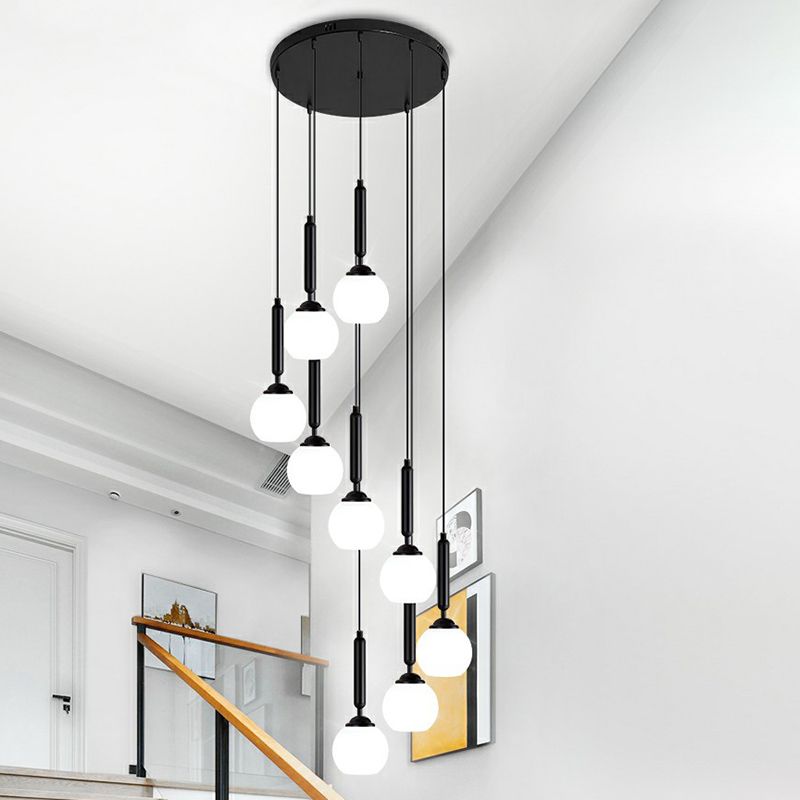 Ballo spirale Ampiccante Light Scale di vetro di Opal Nordic Opal Multi Light Cioncent Lighting