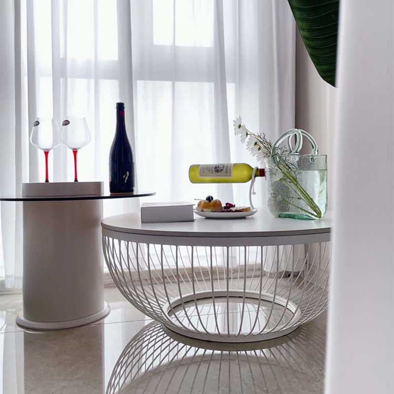 Slate/Wooden Top Coffee Cocktail Table Round Scandinavian Cream Color
