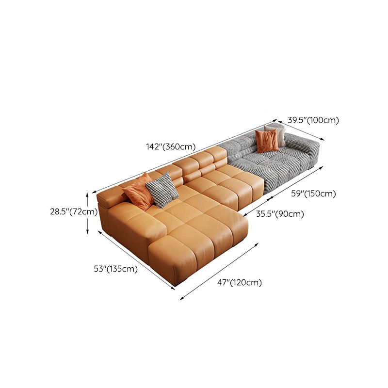 Modern Leather and Fabric Sectional Square Arm Sectional with Pillows