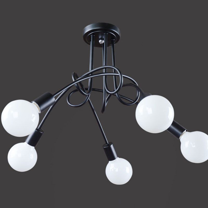 Black Sputnik Semi Flush Mount in Industrial Creative Style Lacquered Iron Ceiling Fixture