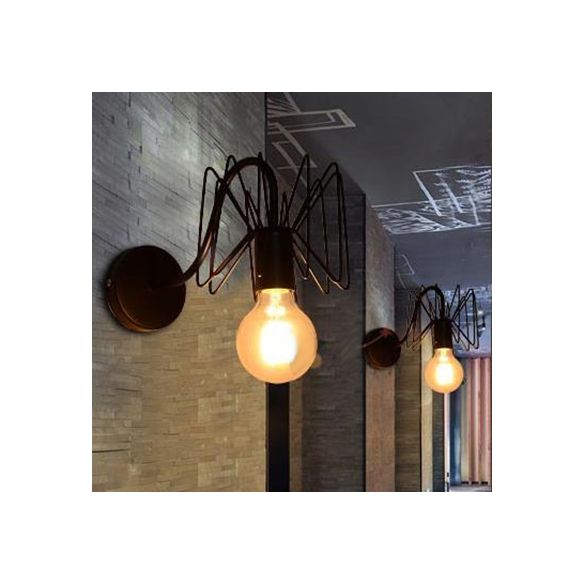 Lumière murale à l'araignée de style rétro avec bras de col de cygne 1 lampe murale en fer de tête en noir pour le couloir