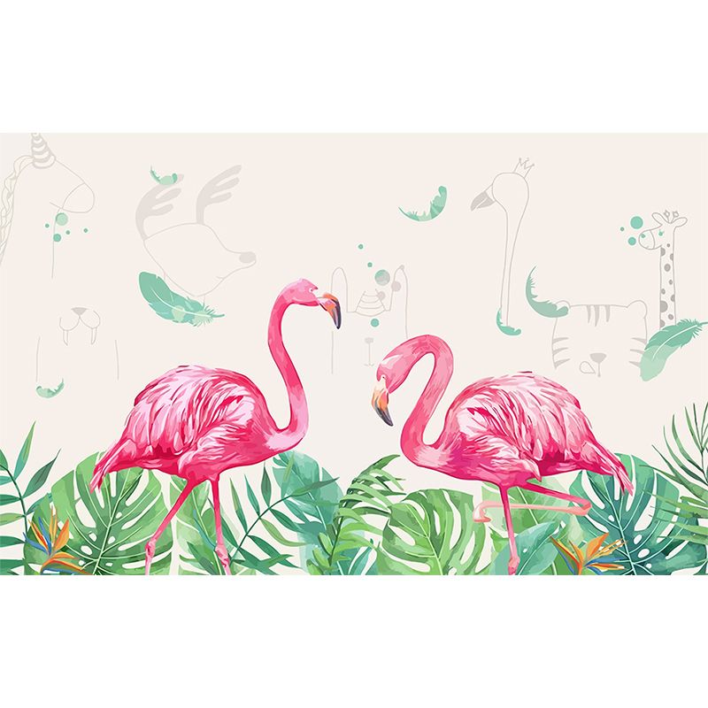 Tropical Flamingo Mural Wallpaper Non-Woven Cloth Washable Pastel Wall Art for Bedroom